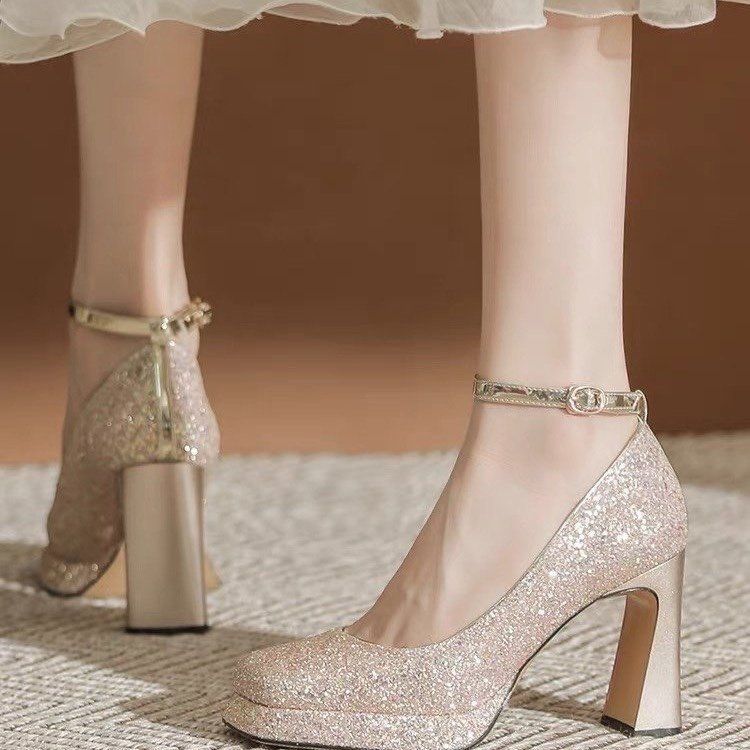 Women’s Barbie Platform Heels – Champagne Satin Wedding Pumps
