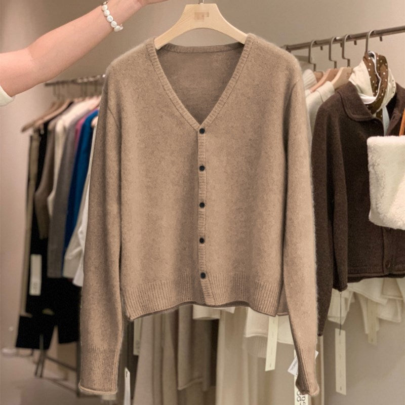 Women’s Autumn & Winter Wool Cardigan – V-Neck, Slim Fit, Elegant Knit Jacket