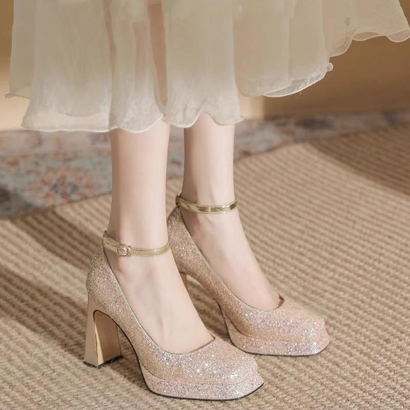 Women’s Barbie Platform Heels – Champagne Satin Wedding Pumps
