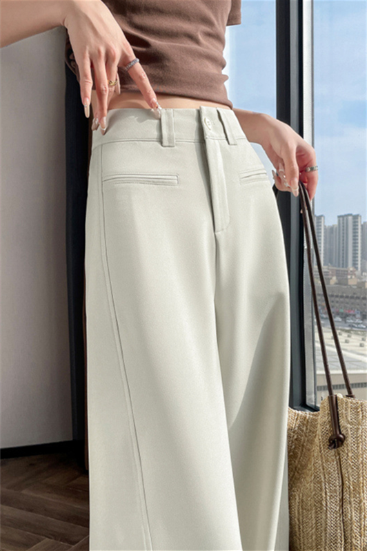 Women’s High-Waist Wide-Leg Trousers – Draped Straight-Leg Suit Pants (Spring/Summer 2025)