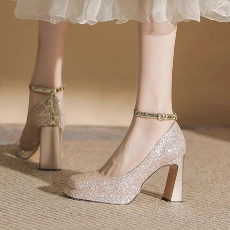 Women’s Barbie Platform Heels – Champagne Satin Wedding Pumps
