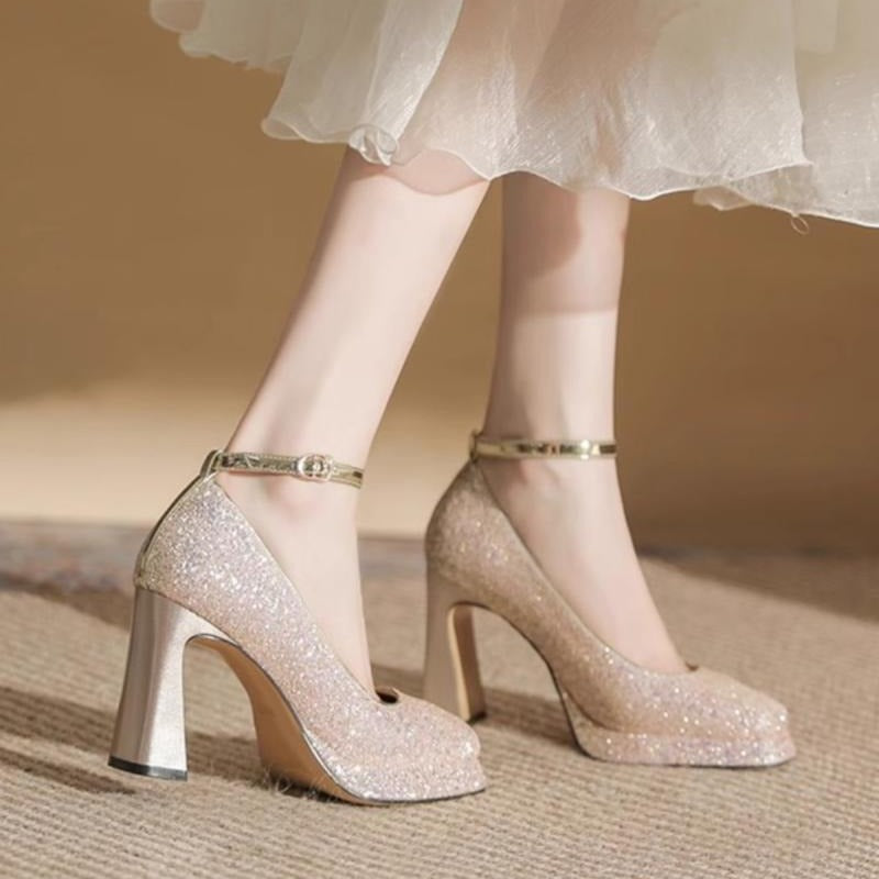 Women’s Barbie Platform Heels – Champagne Satin Wedding Pumps