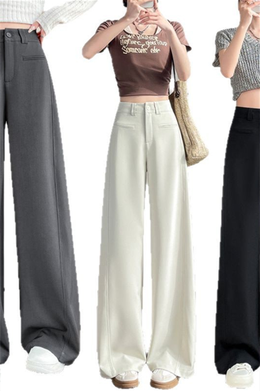 Women’s High-Waist Wide-Leg Trousers – Draped Straight-Leg Suit Pants (Spring/Summer 2025)