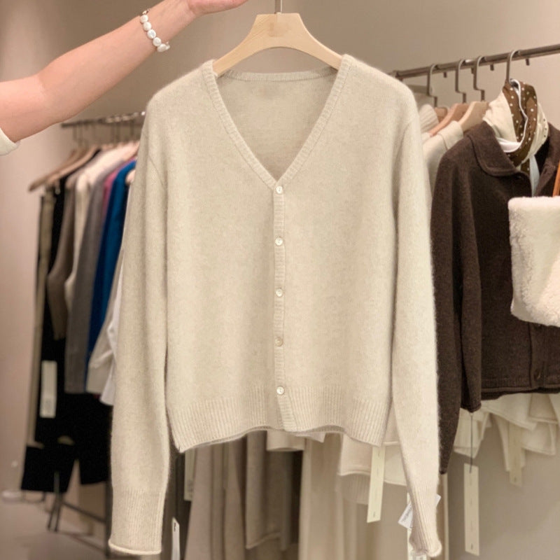 Women’s Autumn & Winter Wool Cardigan – V-Neck, Slim Fit, Elegant Knit Jacket