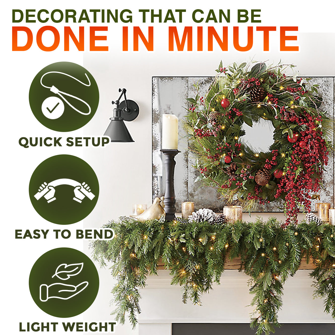 🎅🎄 Artificial Cedar Garland🇺🇸Green Pine Garland for Table, Mantel, Wall – Perfect for Indoor & Outdoor Christmas Decorations