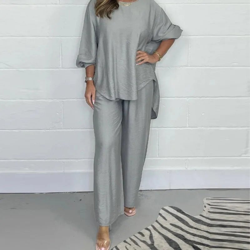 💕Women's Long Sleeve Blouse And Wide Leg Pants Set