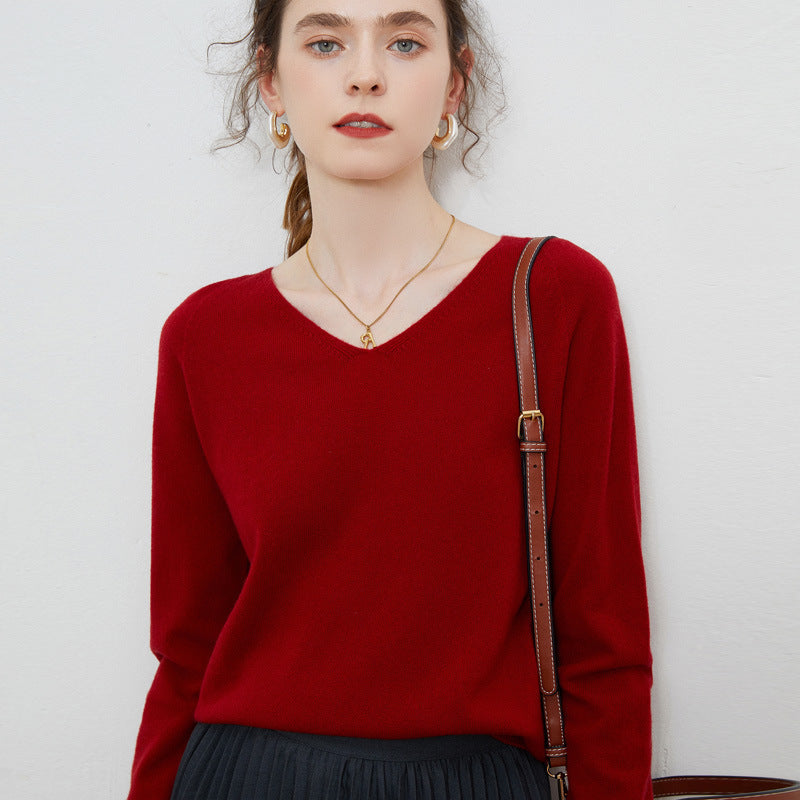Women's Pure Wool V-Neck Sweater
