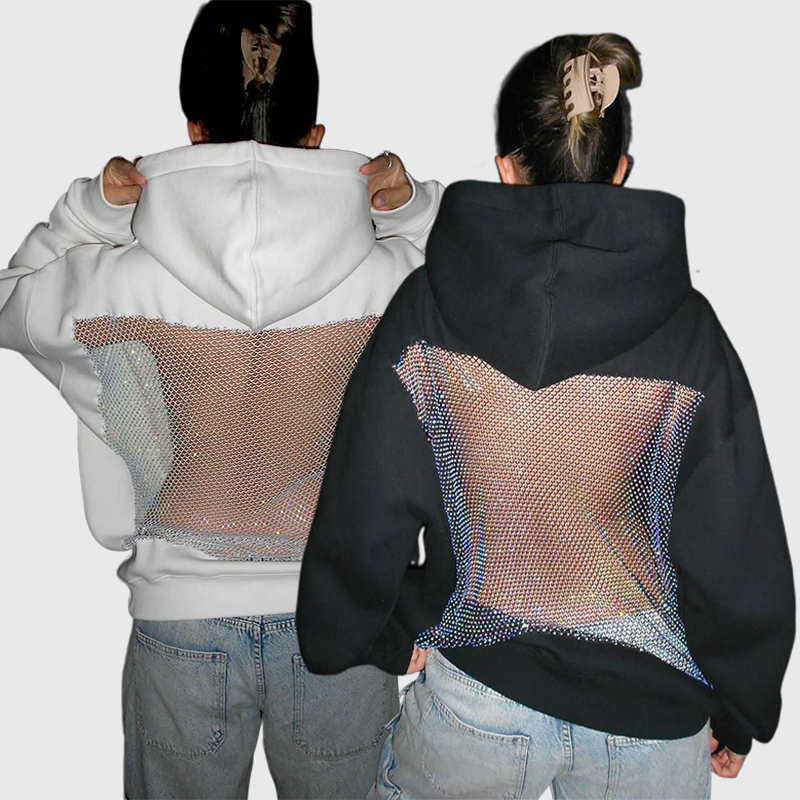 New Fall Casual Hoodie, Unisex Oversized Cutout Sweatshirt, Open Back Design, Streetwear Mesh Back Pullover