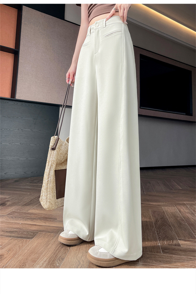 Women’s High-Waist Wide-Leg Trousers – Draped Straight-Leg Suit Pants (Spring/Summer 2025)