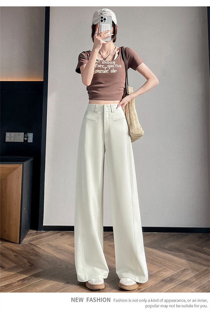 Women’s High-Waist Wide-Leg Trousers – Draped Straight-Leg Suit Pants (Spring/Summer 2025)