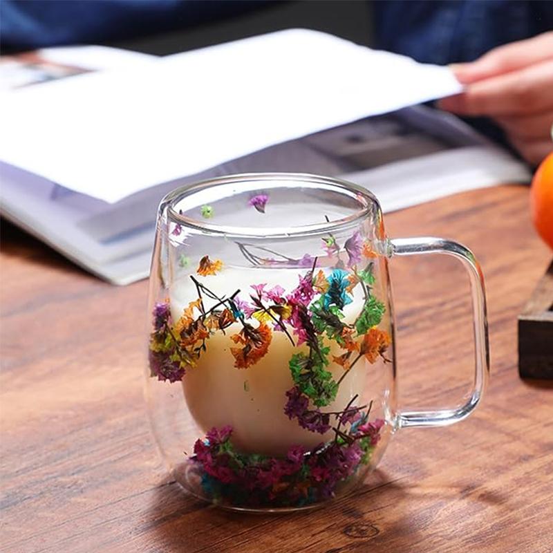 🌸Transparent Double Glass Flower Tea Cup