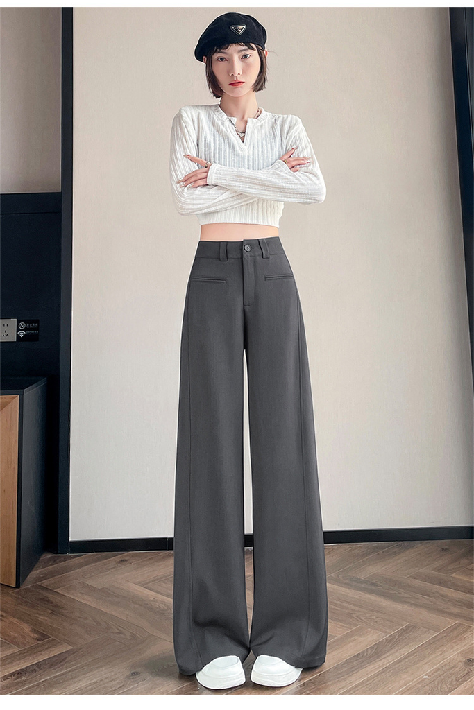 Women’s High-Waist Wide-Leg Trousers – Draped Straight-Leg Suit Pants (Spring/Summer 2025)