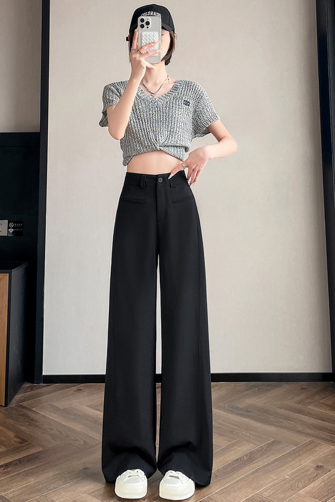Women’s High-Waist Wide-Leg Trousers – Draped Straight-Leg Suit Pants (Spring/Summer 2025)