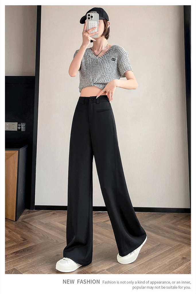Women’s High-Waist Wide-Leg Trousers – Draped Straight-Leg Suit Pants (Spring/Summer 2025)