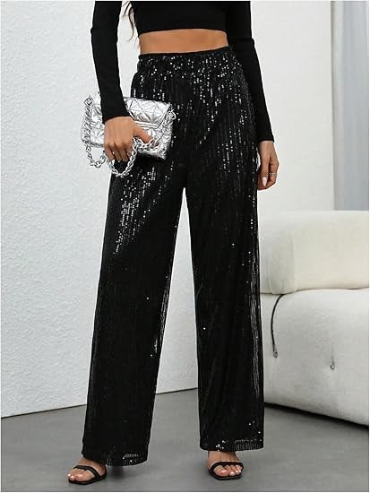 🎅Women's Sequin Sparkle Wide Leg Pants with Elastic Waistband - Buy two and get free shipping!