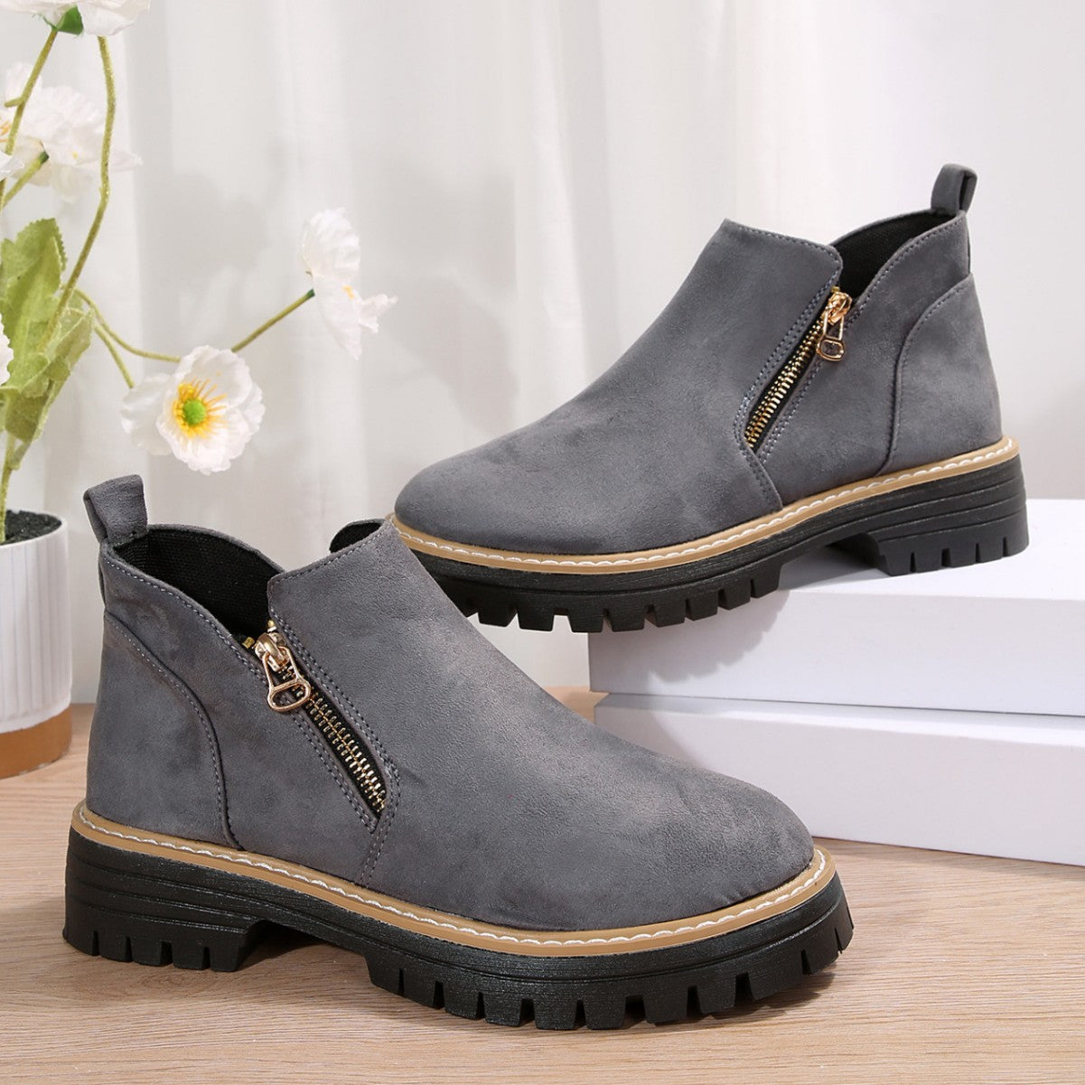 Women's Fashion Solid Color Ankle Boots
