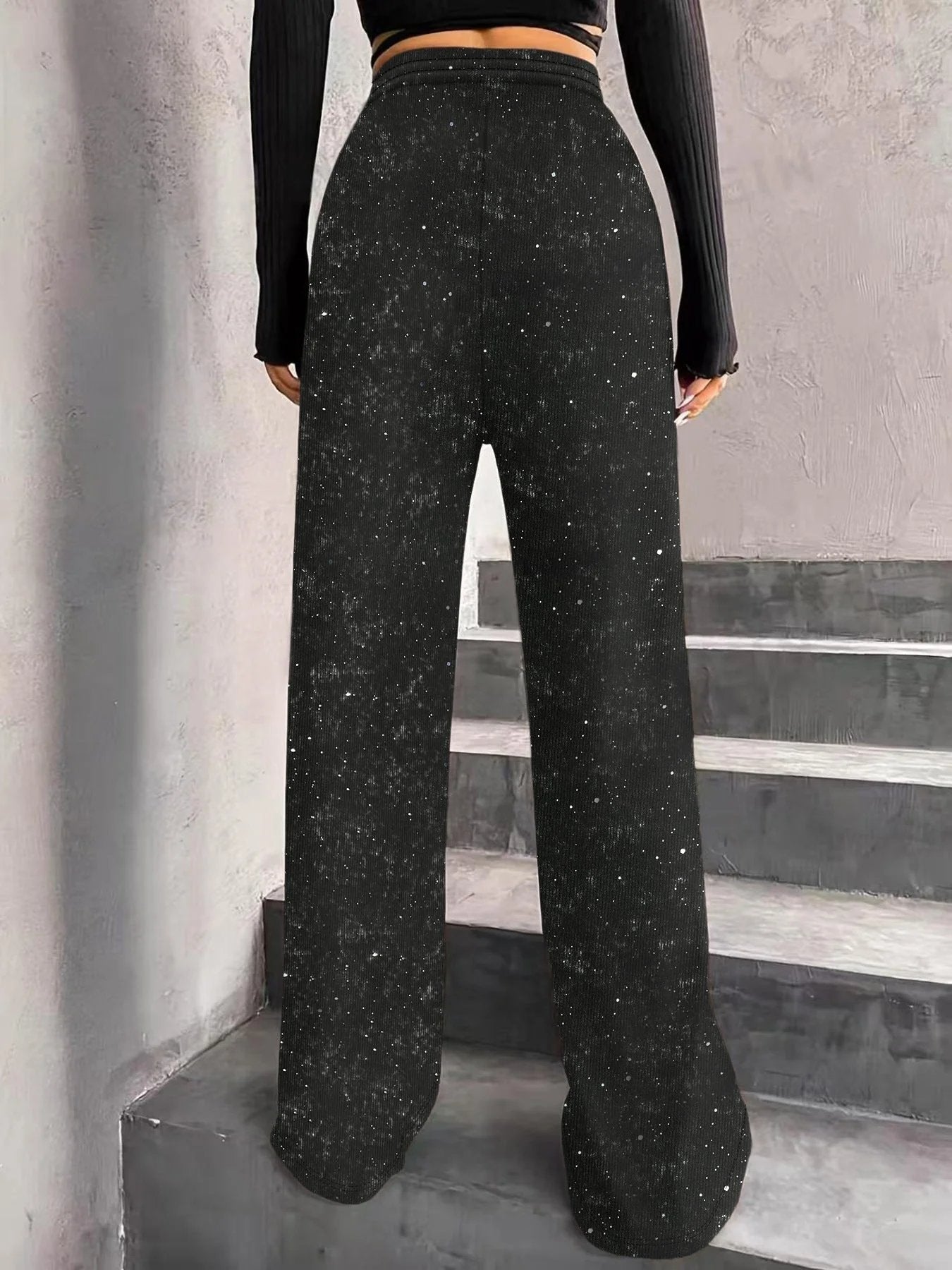 🎅Women's Sequin Sparkle Wide Leg Pants with Elastic Waistband - Buy two and get free shipping!