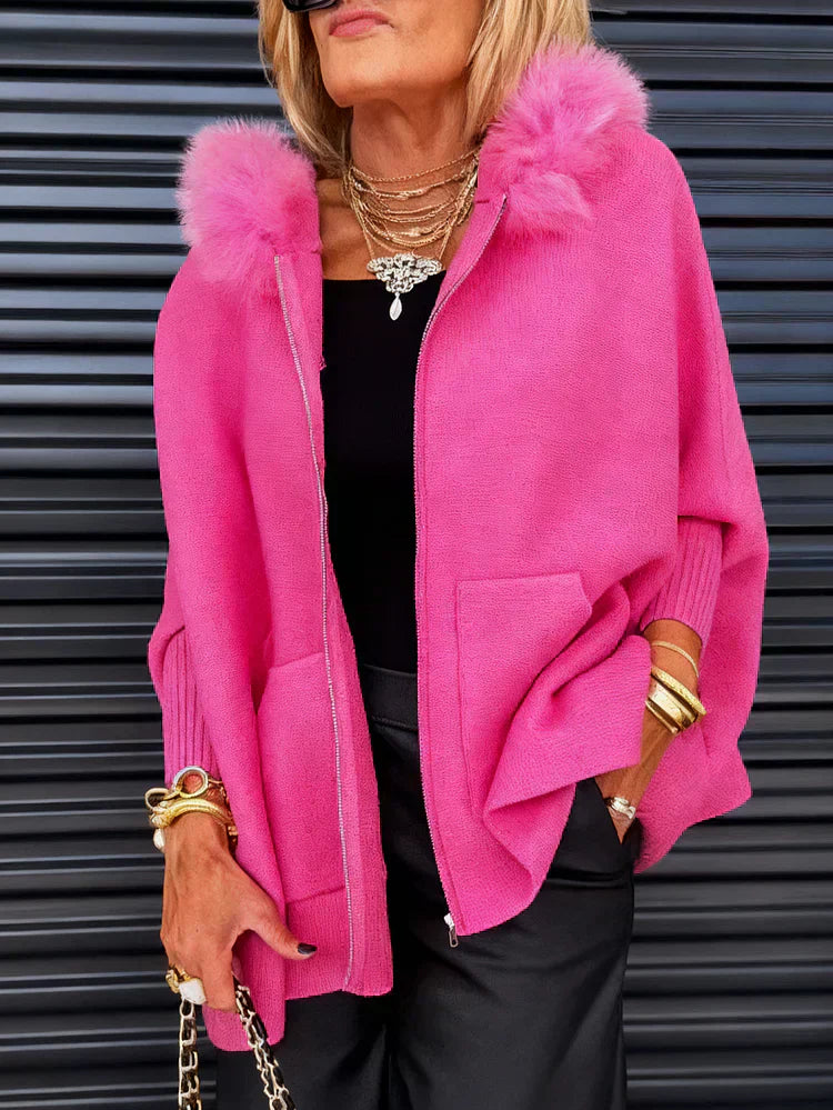 Women's solid color casual coat with fur collar 🔥 Plenty of stock, buy now!