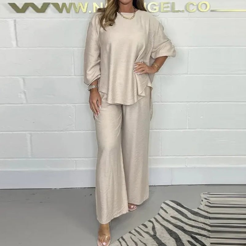 💕Women's Long Sleeve Blouse And Wide Leg Pants Set