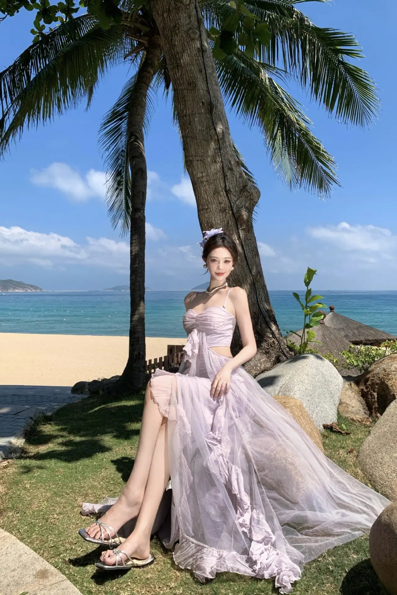 Dopamine Purple Tulle Strapless Maxi Dress – Dreamy Vacation Beach Sundress