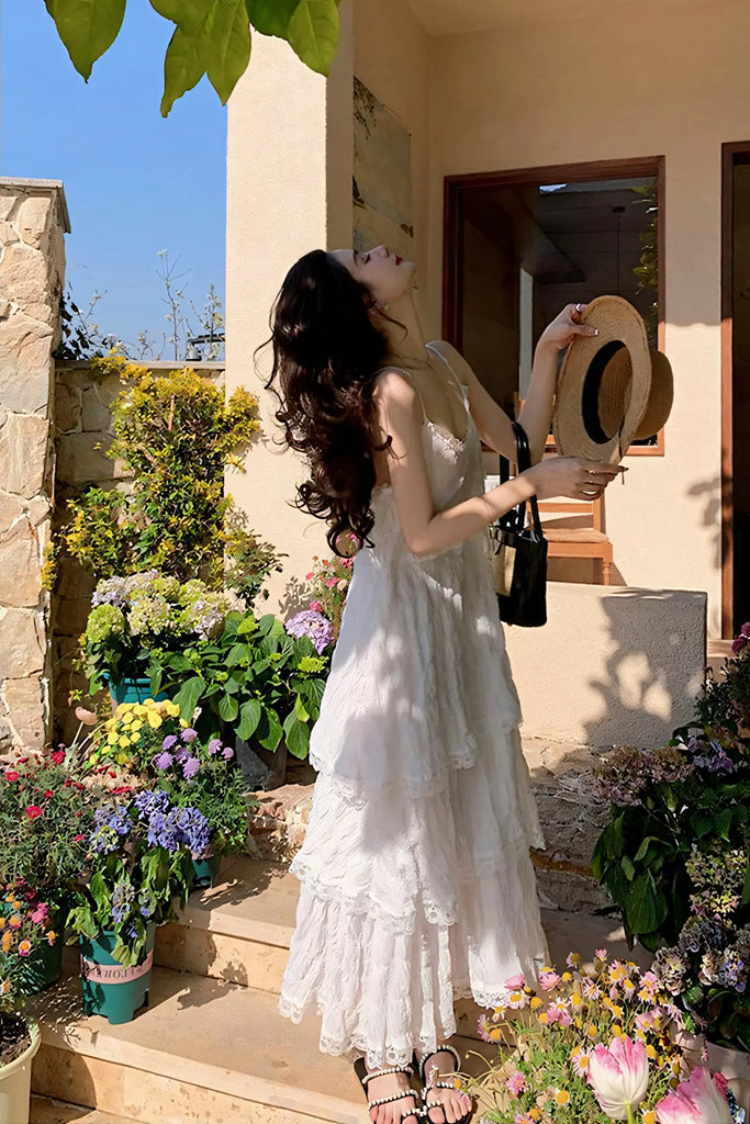 Elegant White Resort Maxi Dress – French Chic Summer Slip Dress