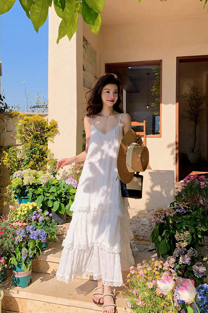 Elegant White Resort Maxi Dress – French Chic Summer Slip Dress