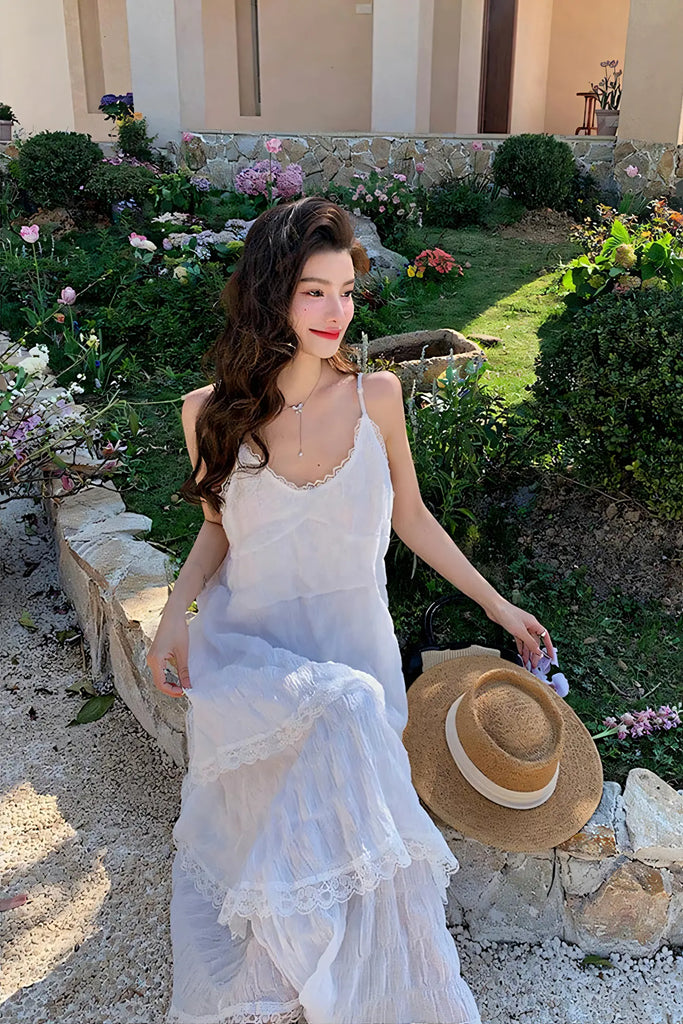Elegant White Resort Maxi Dress – French Chic Summer Slip Dress