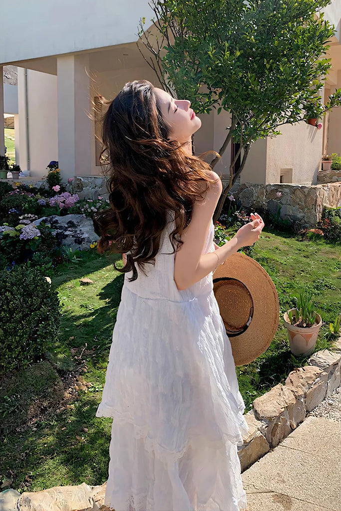 Elegant White Resort Maxi Dress – French Chic Summer Slip Dress