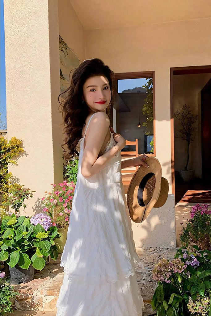 Elegant White Resort Maxi Dress – French Chic Summer Slip Dress