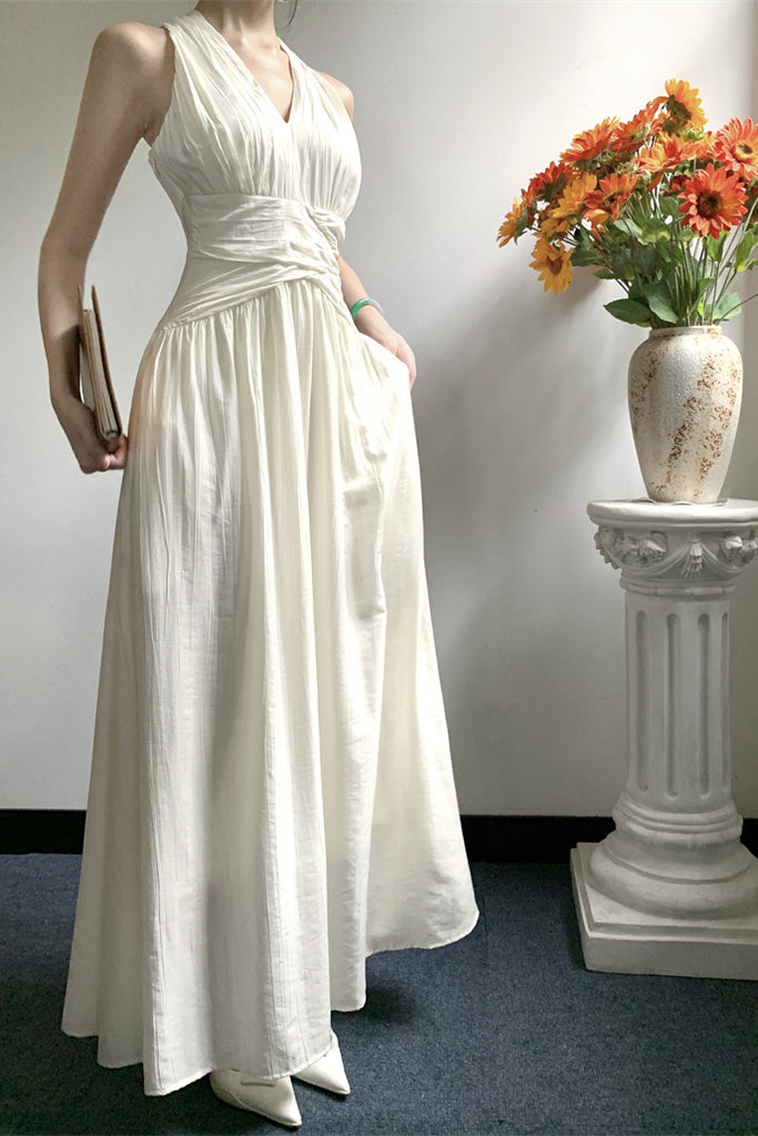 French V-Neck Halter Maxi Dress – Summer Elegant Slim Fit Vacation Style