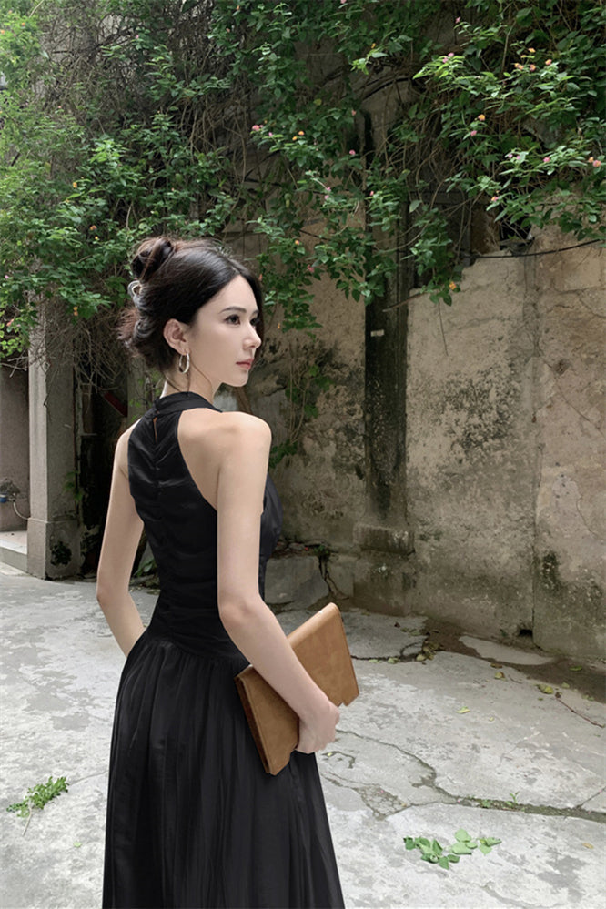 French V-Neck Halter Maxi Dress – Summer Elegant Slim Fit Vacation Style