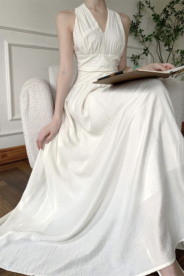 French V-Neck Halter Maxi Dress – Summer Elegant Slim Fit Vacation Style