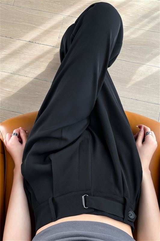 Women’s Draped Suit Trousers – Lightweight Ice-Silk Straight-Leg Pants