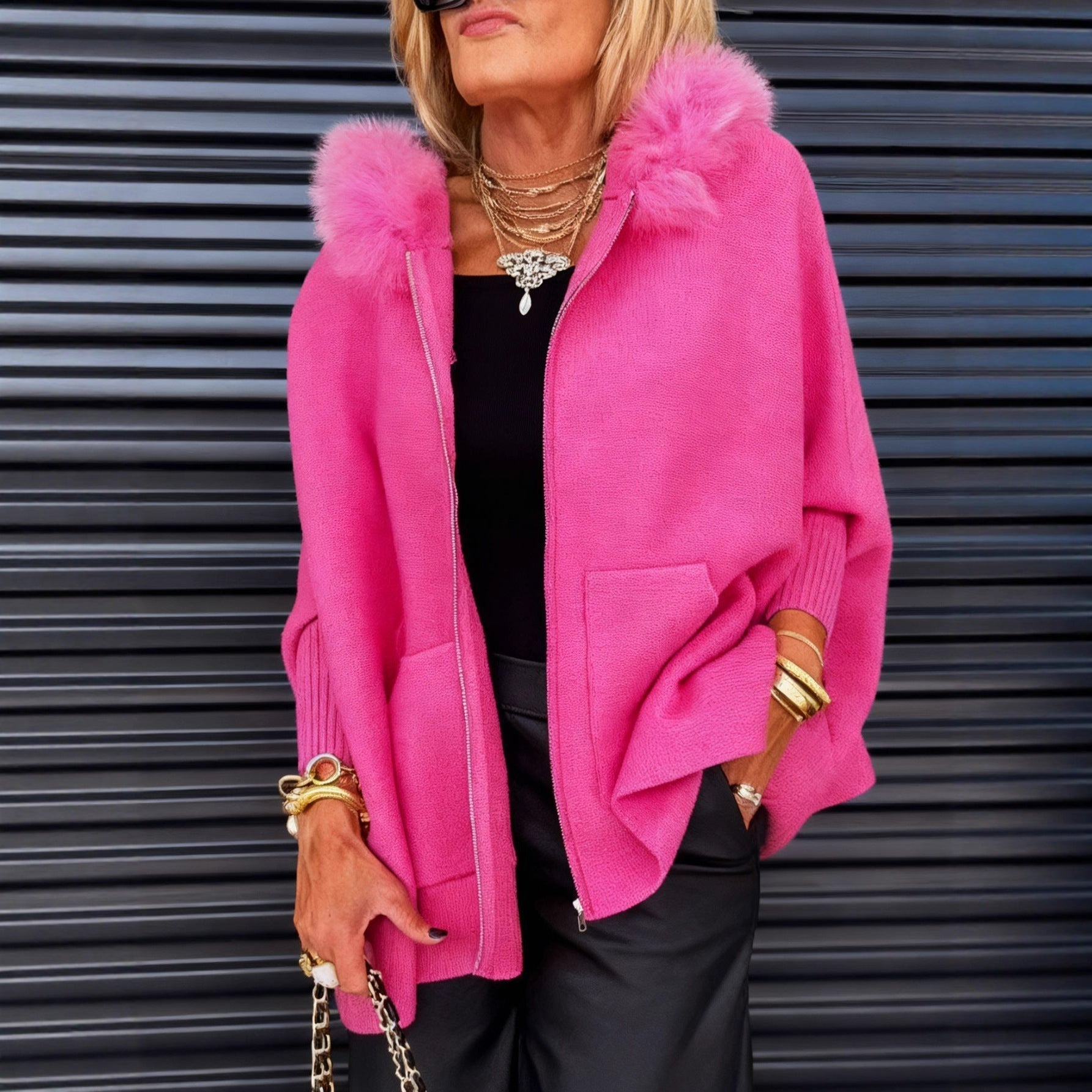 Women's solid color casual coat with fur collar 🔥 Plenty of stock, buy now!