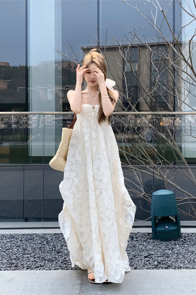 Resort Style Backless Halter Maxi Dress with Built-In Bra Pads