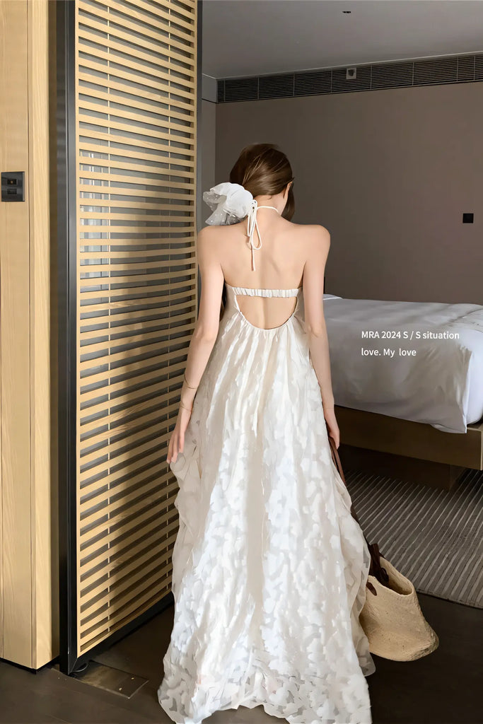 Resort Style Backless Halter Maxi Dress with Built-In Bra Pads