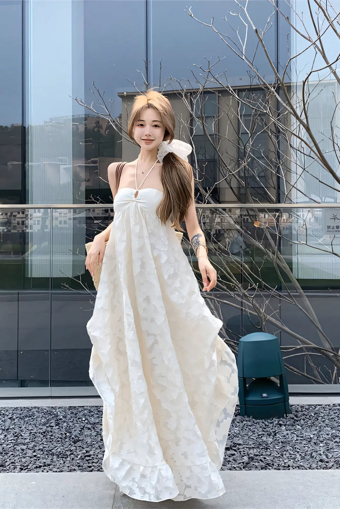 Resort Style Backless Halter Maxi Dress with Built-In Bra Pads