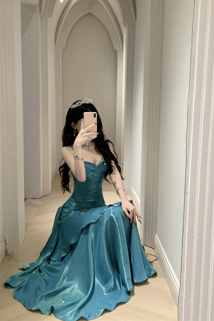 Shimmering Blue Mermaid Maxi Dress – Elegant Birthday & Evening Party Gown