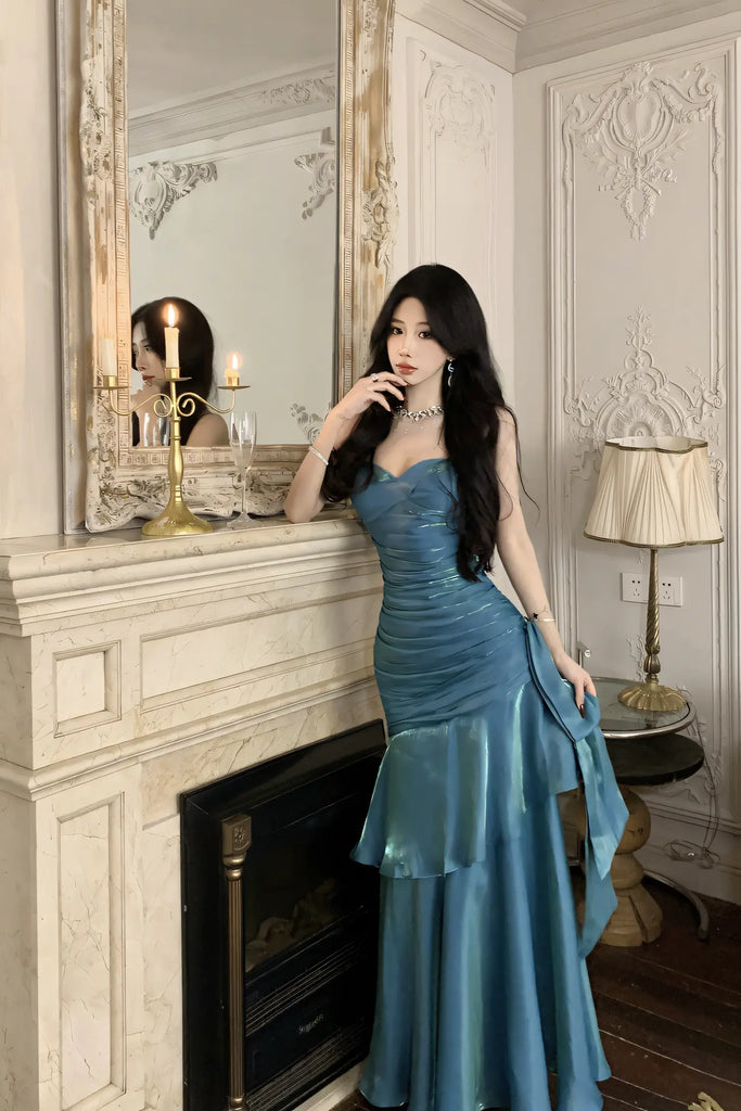 Shimmering Blue Mermaid Maxi Dress – Elegant Birthday & Evening Party Gown