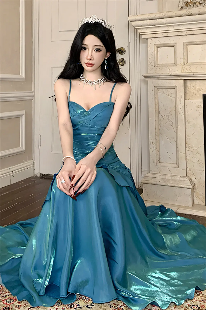 Shimmering Blue Mermaid Maxi Dress – Elegant Birthday & Evening Party Gown