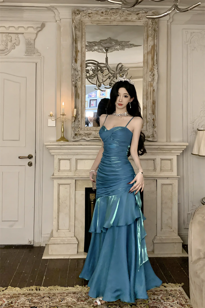 Shimmering Blue Mermaid Maxi Dress – Elegant Birthday & Evening Party Gown