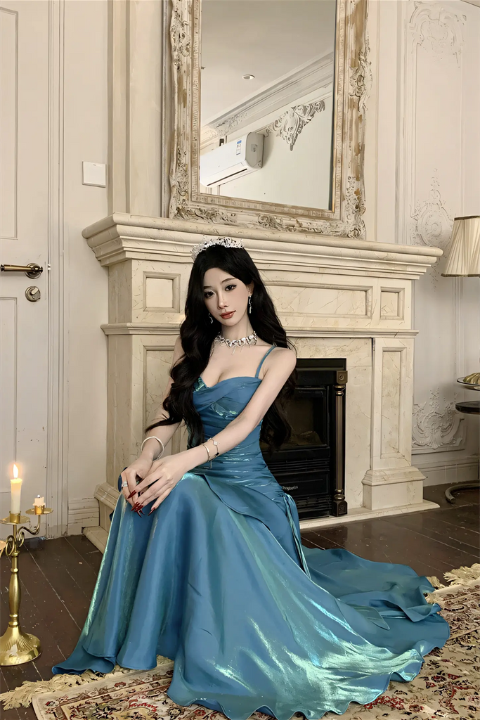 Shimmering Blue Mermaid Maxi Dress – Elegant Birthday & Evening Party Gown