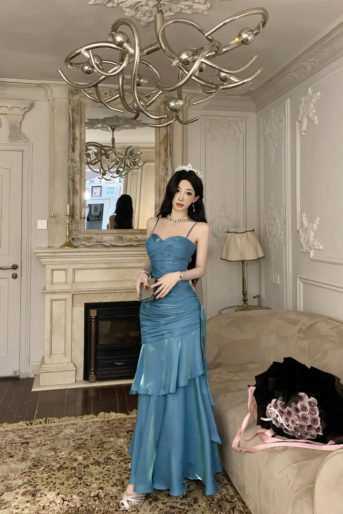 Shimmering Blue Mermaid Maxi Dress – Elegant Birthday & Evening Party Gown