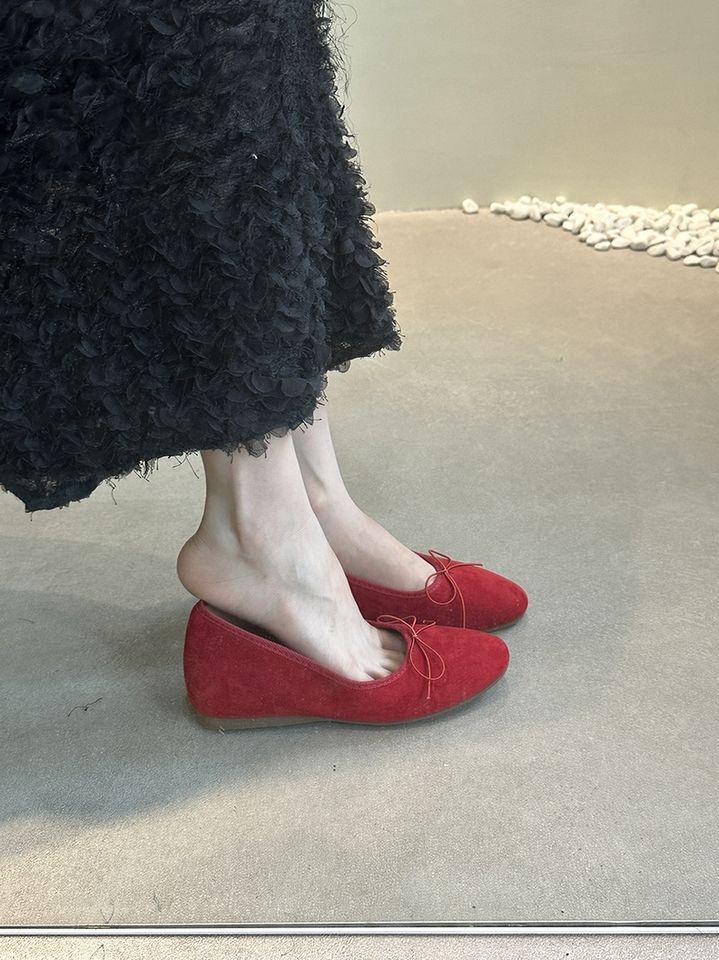 Women’s Bow Ballet Flats – Round-Toe Slip-On Loafers with Hidden Lift