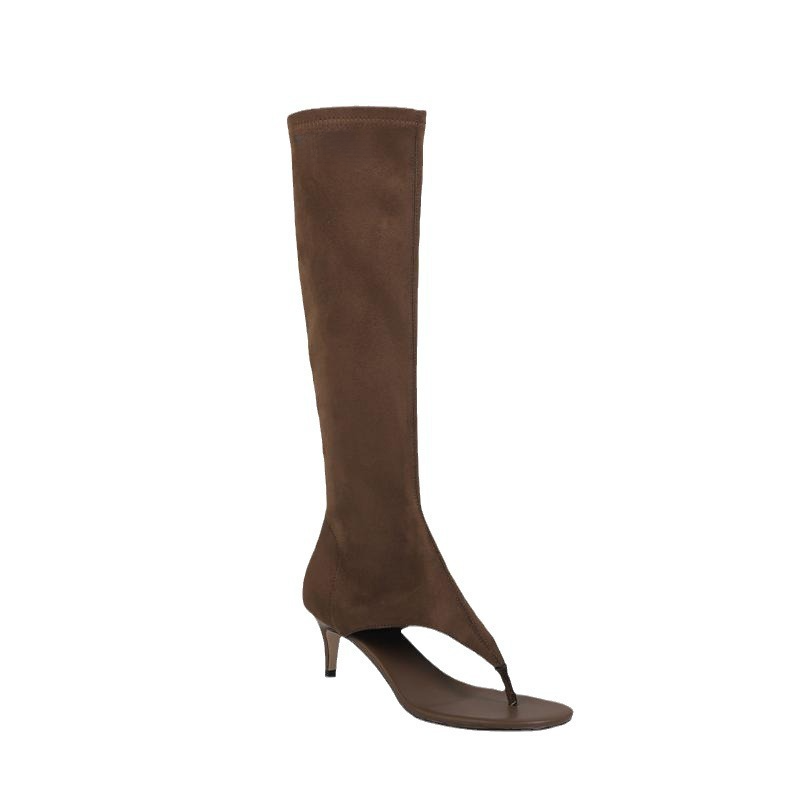 Women’s Brown Over-the-Knee Thong Boots – Stiletto High-Heel Sandal Boots