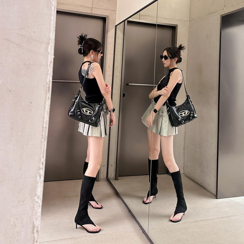 Women’s Brown Over-the-Knee Thong Boots – Stiletto High-Heel Sandal Boots