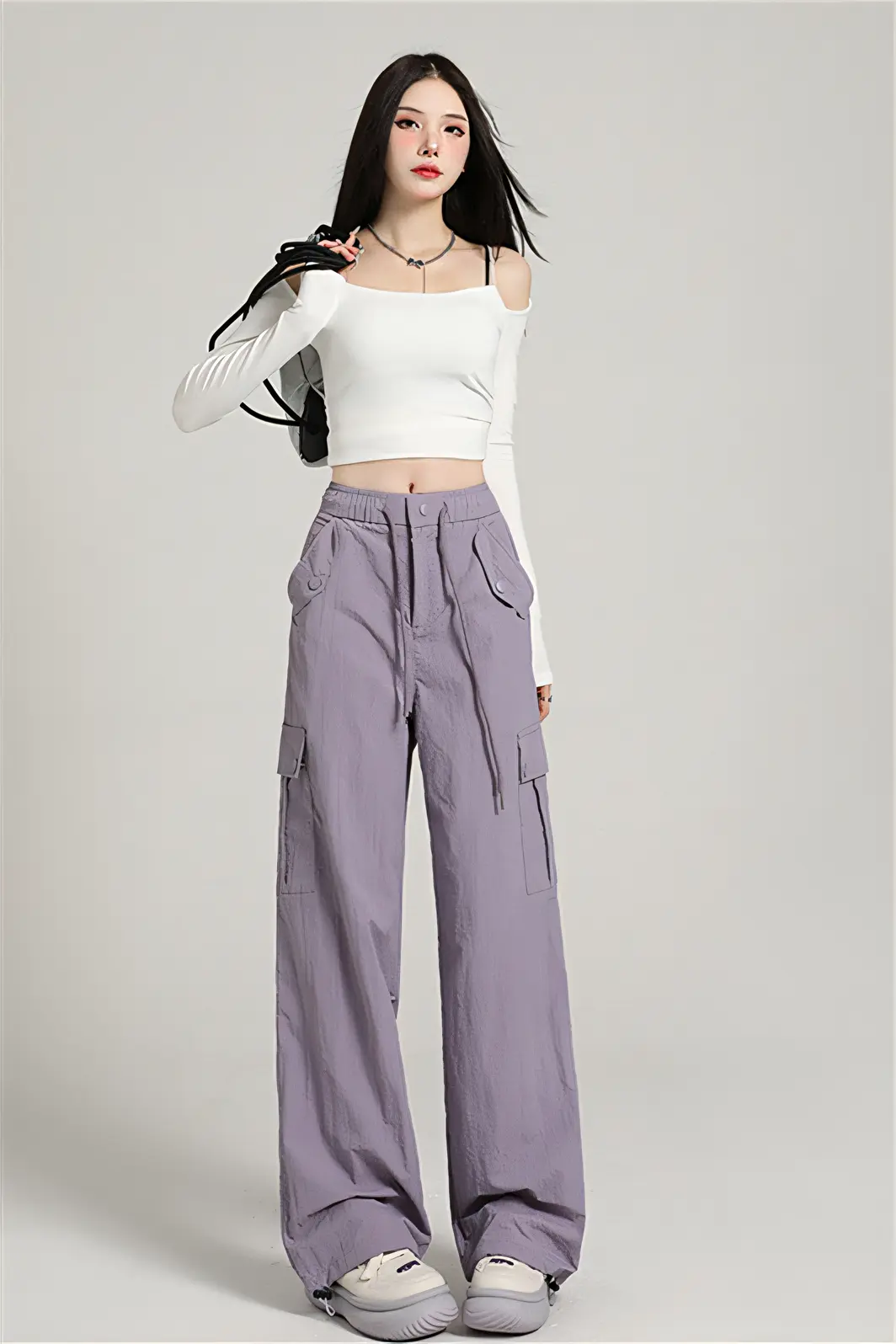 Women’s High-Waist Cargo-Inspired Wide-Leg Pants – Lightweight Quick-Dry Trousers (Summer 2025)