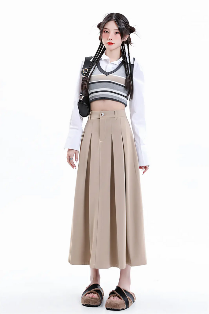 Women’s Midi Pleated Skirt – High-Waist A-Line Skirt 2025 Autumn/Winter