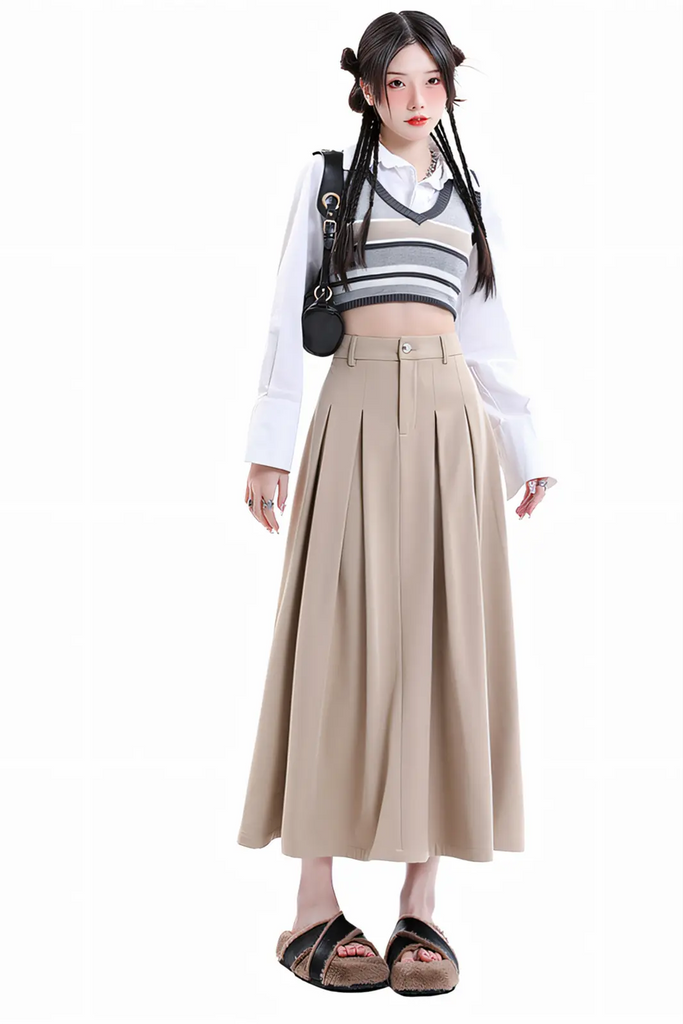 Women’s Midi Pleated Skirt – High-Waist A-Line Skirt 2025 Autumn/Winter