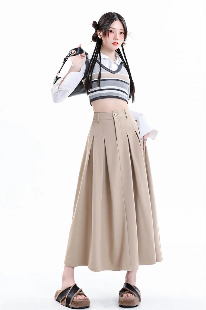 Women’s Midi Pleated Skirt – High-Waist A-Line Skirt 2025 Autumn/Winter